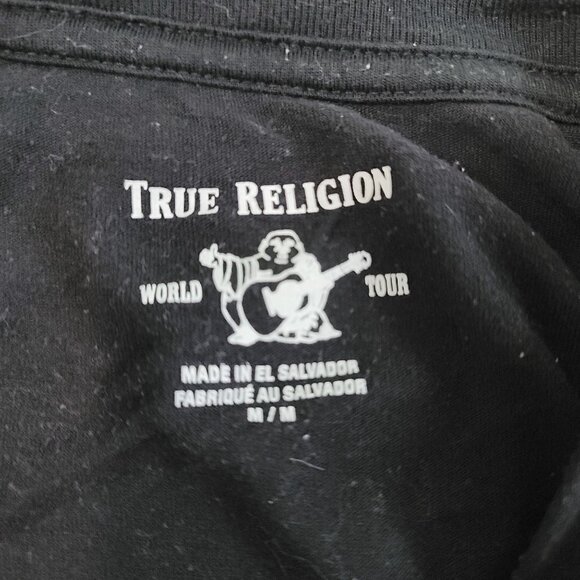 True Religion Black Graphic Tee With Yellow Horseshoe Logo Women's Medium - Picture 3 of 4